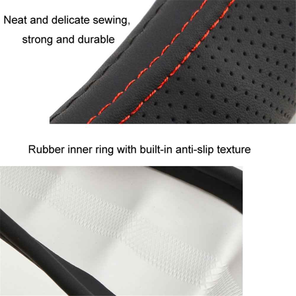 45CM Non-Slip Car Truck Leather Steering Wheel Cover Sleeve for Men and Women - Black+Red Line
