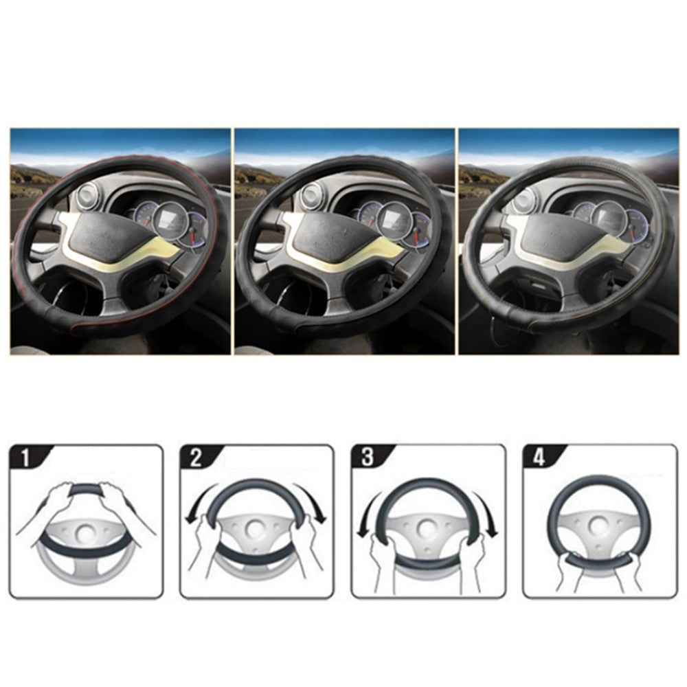45CM Non-Slip Car Truck Leather Steering Wheel Cover Sleeve for Men and Women - Black+Red Line