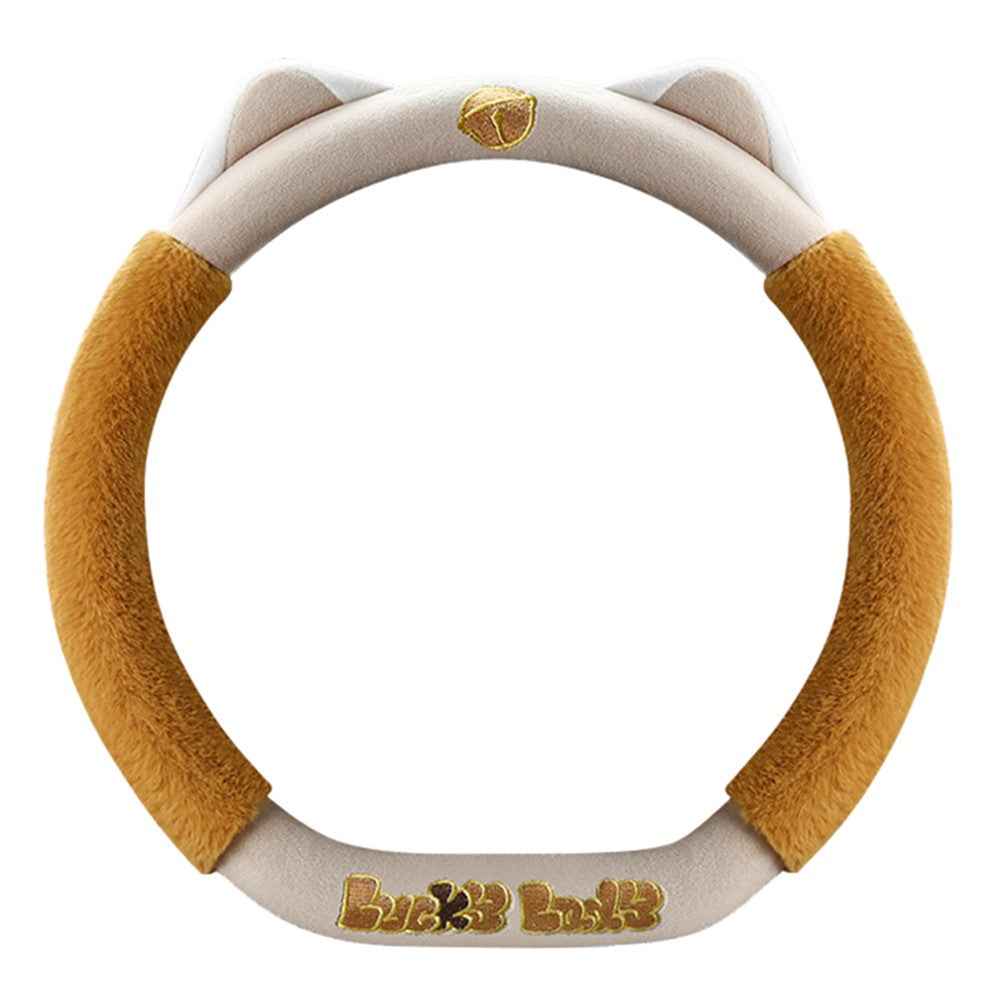 38cm Plush Steering Wheel Cover Cute Cat Non-Slip Car Steering Wheel Protector for Winter Warm - Ginkgo Yellow