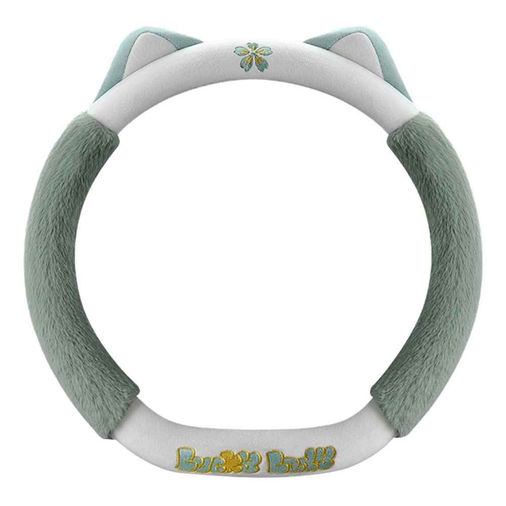 38cm Plush Steering Wheel Cover Cute Cat Non-Slip Car Steering Wheel Protector for Winter Warm - Matcha Green