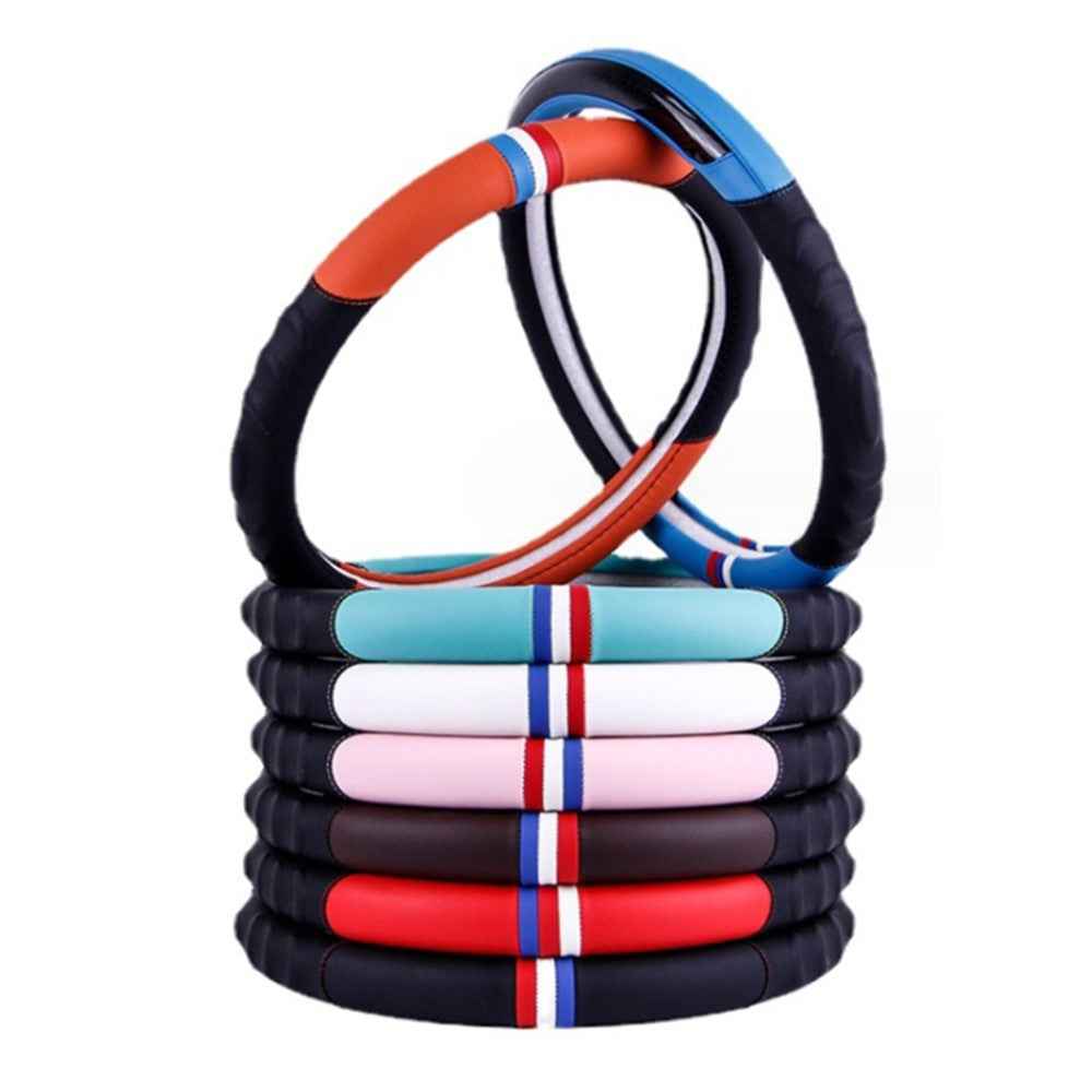 38CM O-Shaped Car Steering Wheel Cover Splicing Color Microfiber Leather Sleeve Protector - Red