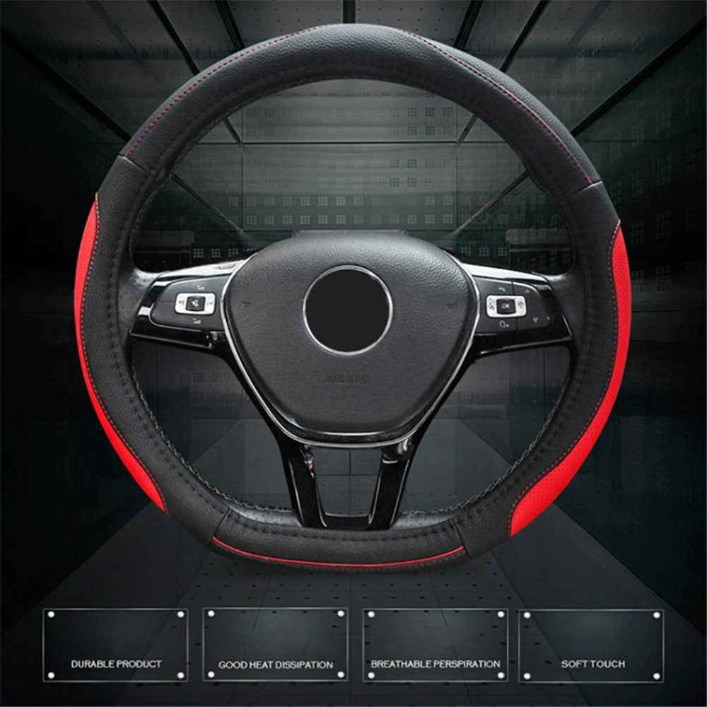 38cm D-shape Car Steering Wheel Cover Imitation Leather Anti-skid Steering Wheel Sleeve - Black