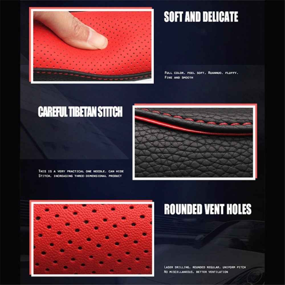 38cm D-shape Car Steering Wheel Cover Imitation Leather Anti-skid Steering Wheel Sleeve - Black+Red Line