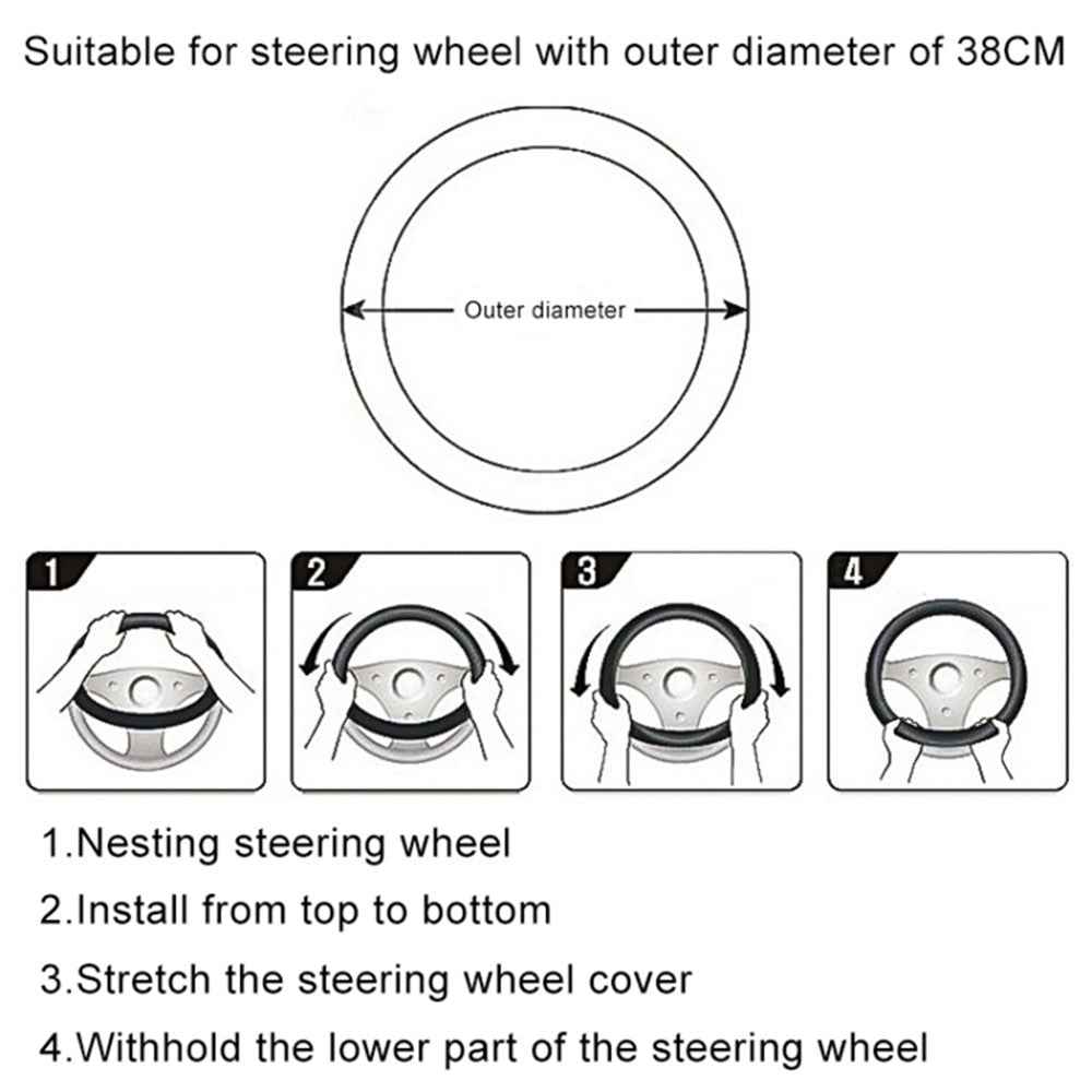 38cm D-shape Car Steering Wheel Cover Imitation Leather Anti-skid Steering Wheel Sleeve - Black+Red Line