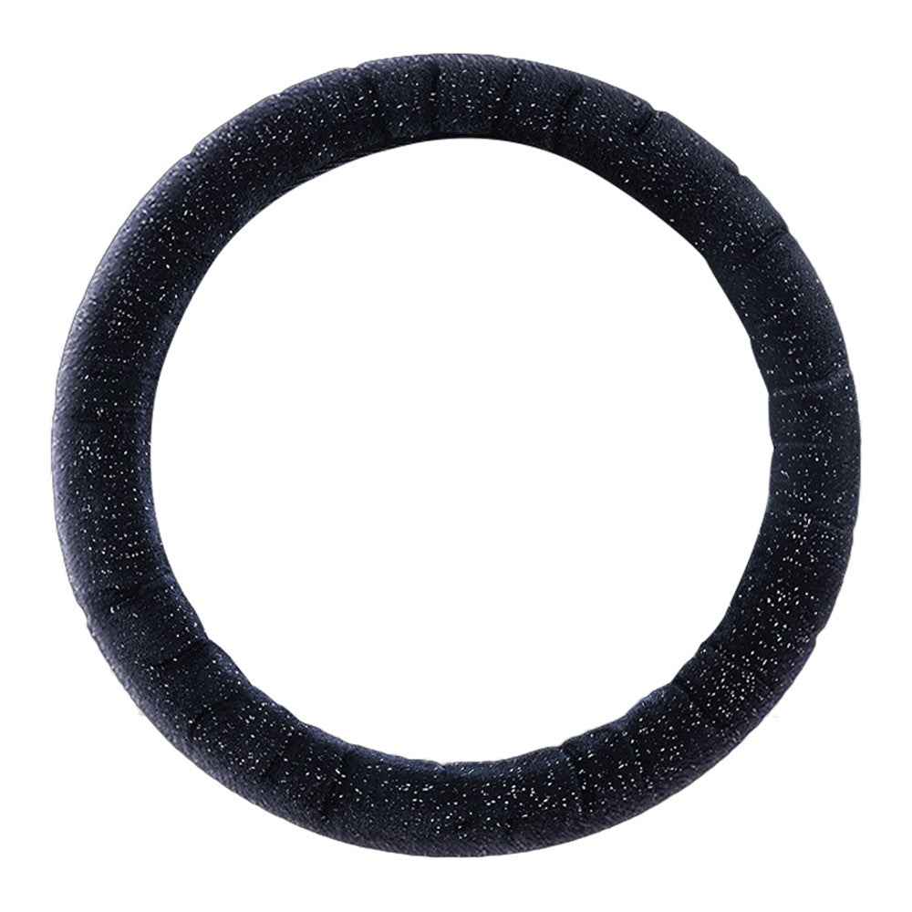 38cm Round Car Steering Wheel Cover Fluffy Winter Plush Anti-Slip Car Decoration - Black