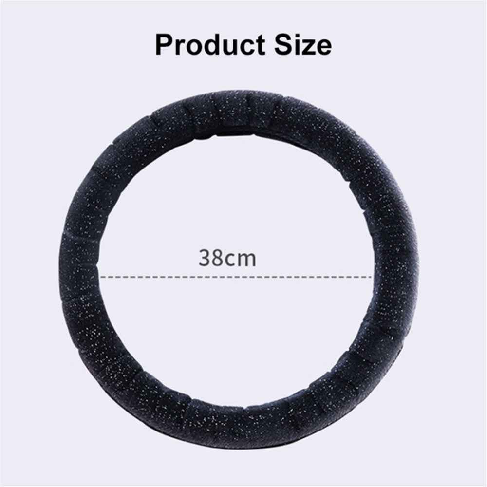 38cm Round Car Steering Wheel Cover Fluffy Winter Plush Anti-Slip Car Decoration - Black