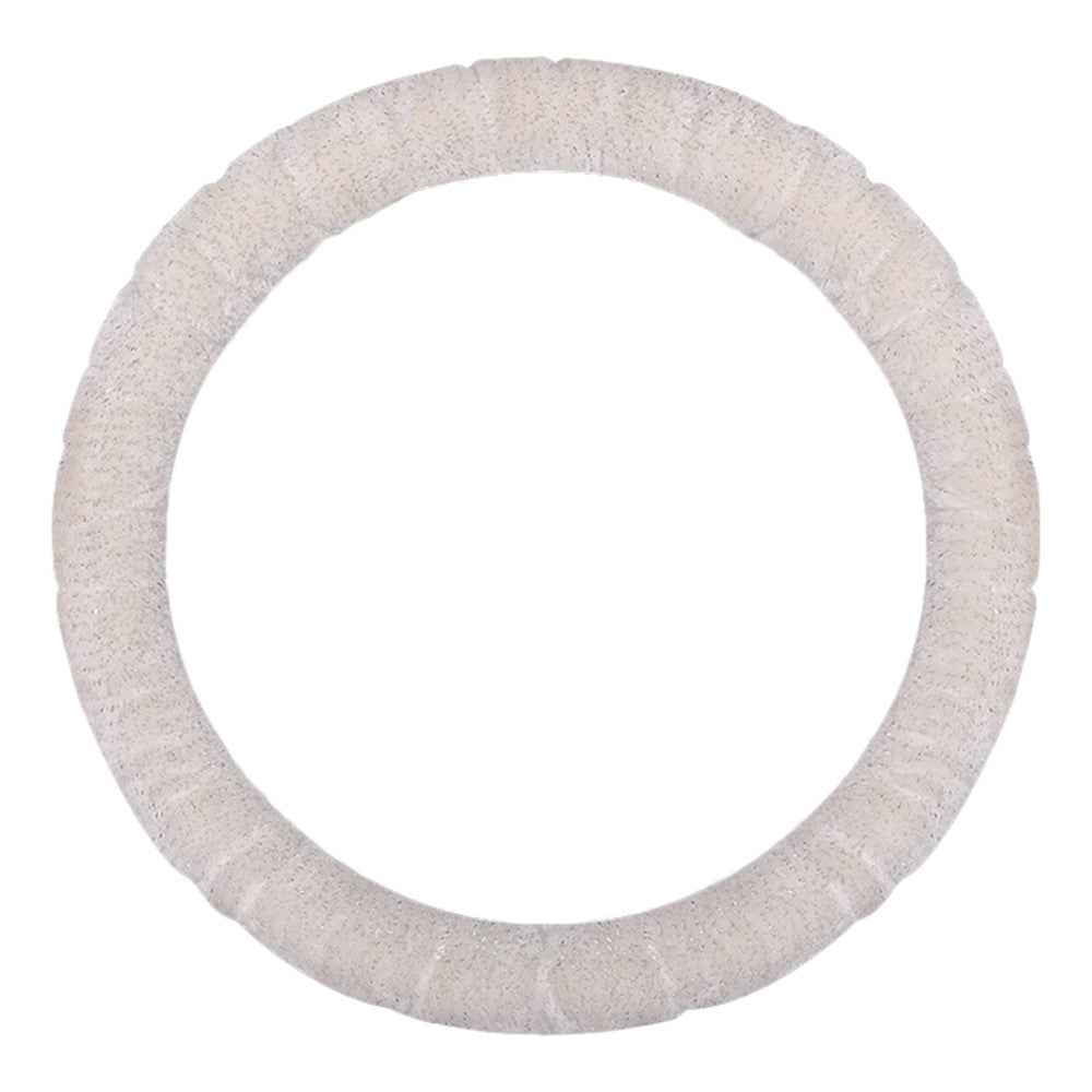 38cm Round Car Steering Wheel Cover Fluffy Winter Plush Anti-Slip Car Decoration - White