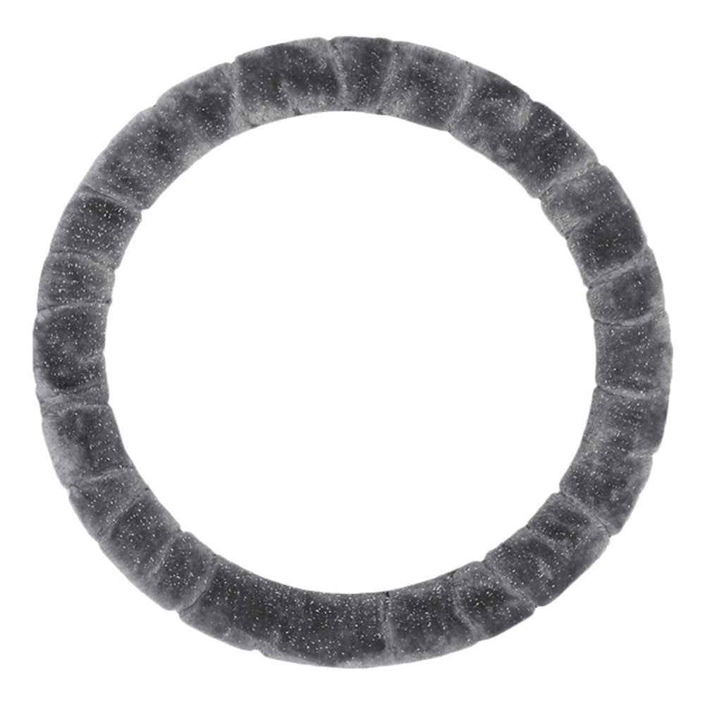 38cm Round Car Steering Wheel Cover Fluffy Winter Plush Anti-Slip Car Decoration - Grey