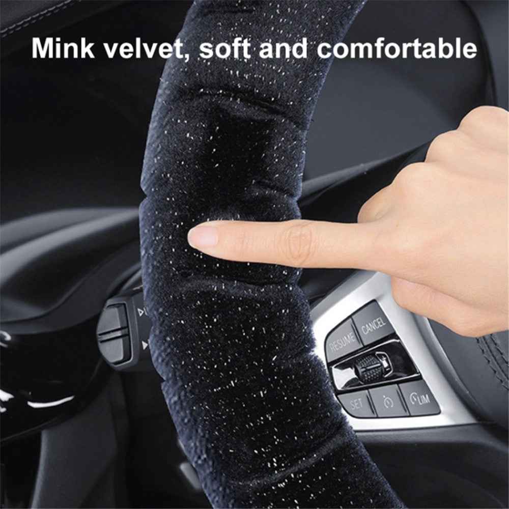 38cm Round Car Steering Wheel Cover Fluffy Winter Plush Anti-Slip Car Decoration - Grey
