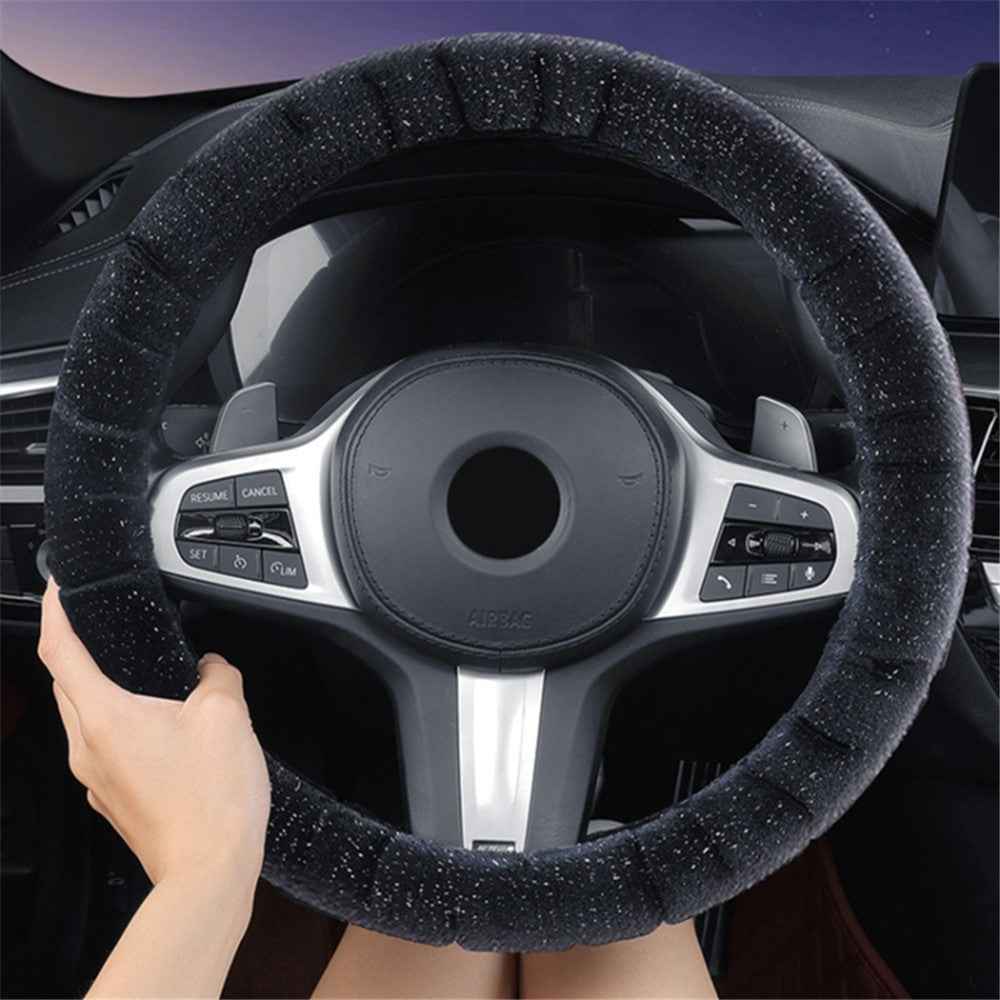 38cm Round Car Steering Wheel Cover Fluffy Winter Plush Anti-Slip Car Decoration - Grey