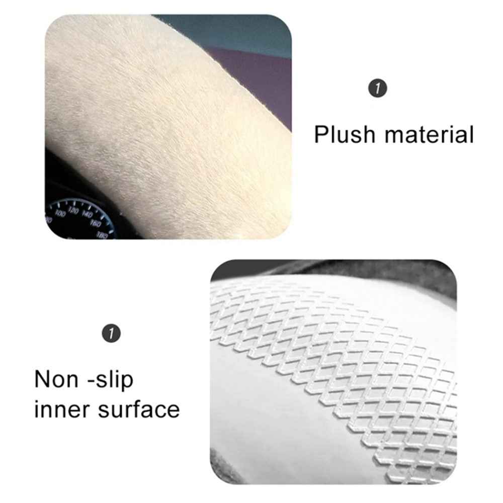 38cm D-shape Camellia Pattern Car Steering Wheel Cover Plush Warm Steering Wheel Sleeve - Black+White