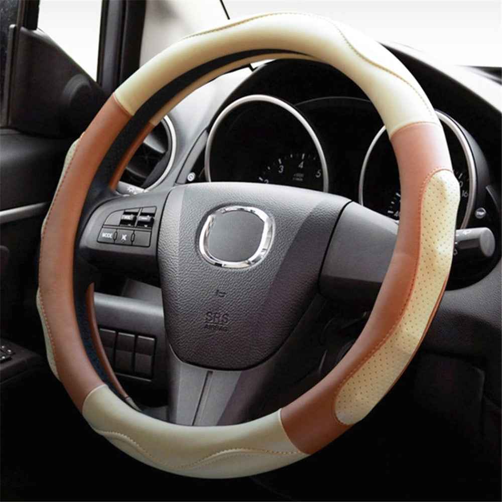 38cm Round Car Steering Wheel Cover Anti-skid Microfiber Leather Steering Wheel Sleeve - Black