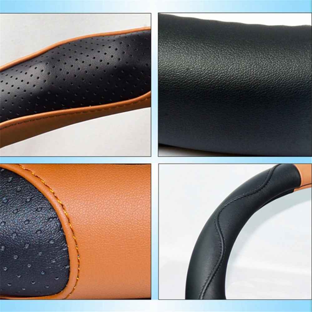 38cm Round Car Steering Wheel Cover Anti-skid Microfiber Leather Steering Wheel Sleeve - Black