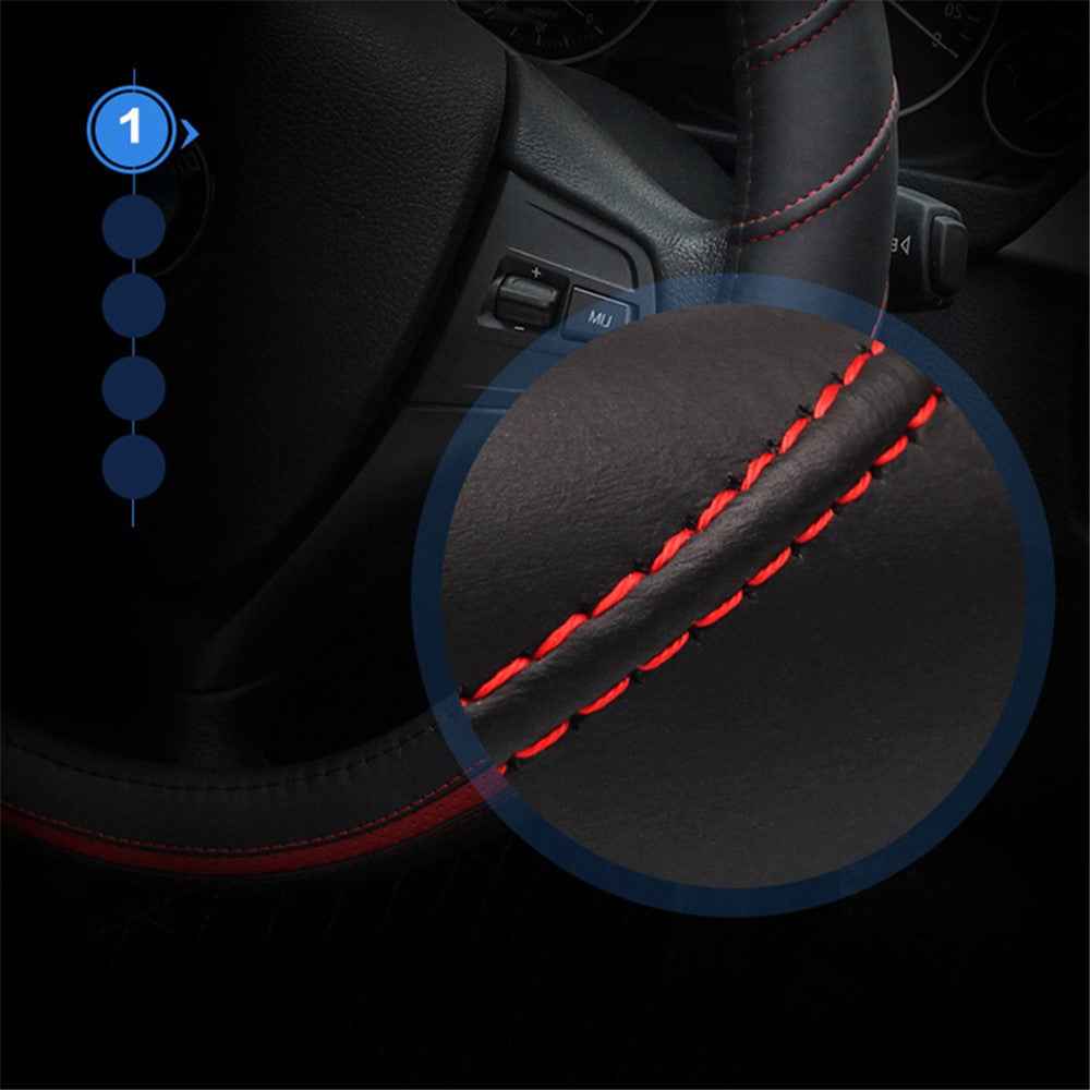 38cm Stylish Car Steering Wheel Cover Cowhide Leather Anti-skid Steering Wheel Sleeve - Beige+Coffee