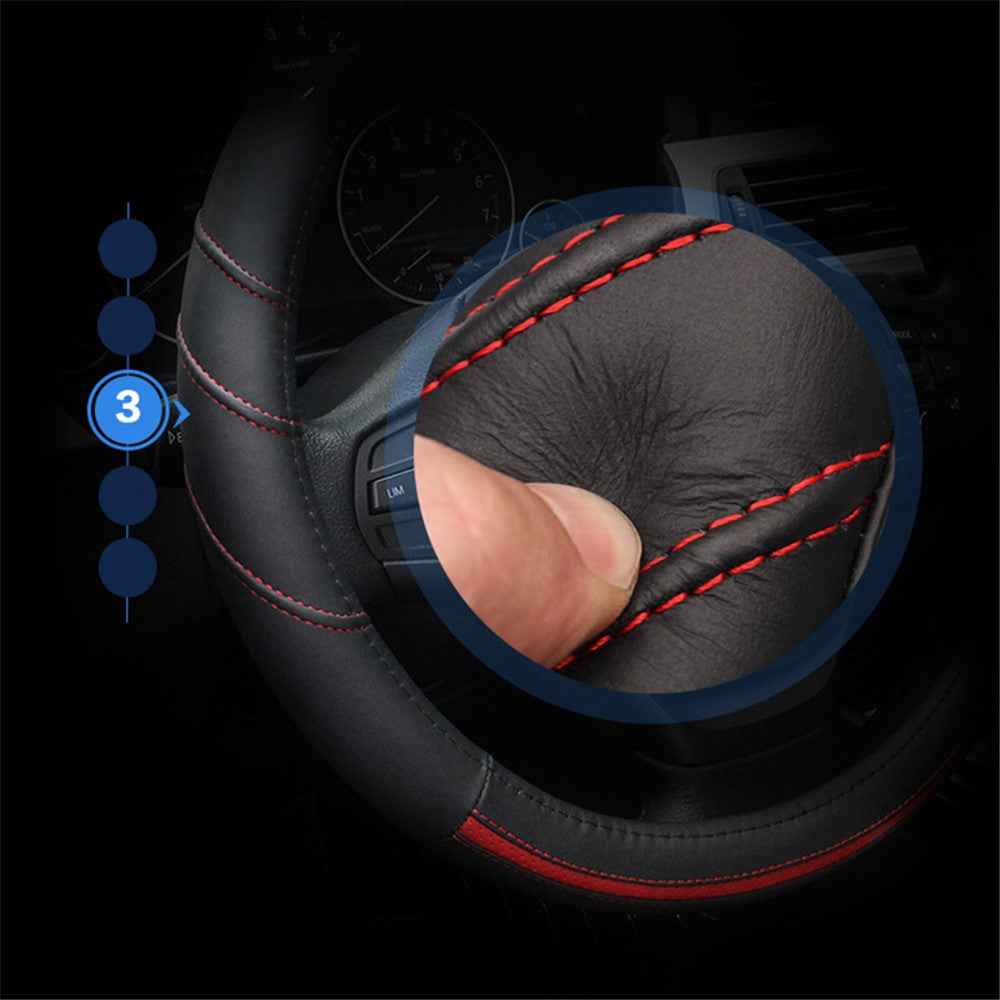 38cm Stylish Car Steering Wheel Cover Cowhide Leather Anti-skid Steering Wheel Sleeve - Beige+Coffee