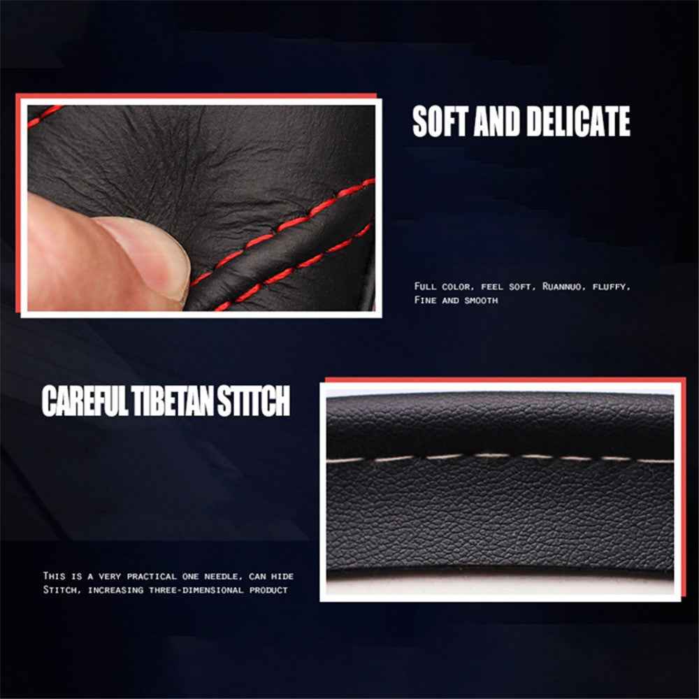 38cm Stylish Car Steering Wheel Cover Cowhide Leather Anti-skid Steering Wheel Sleeve - Black