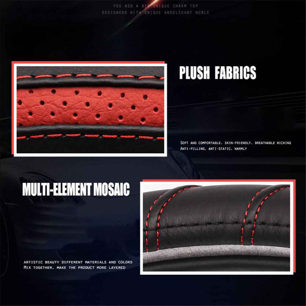 38cm Stylish Car Steering Wheel Cover Cowhide Leather Anti-skid Steering Wheel Sleeve - Black+Blue