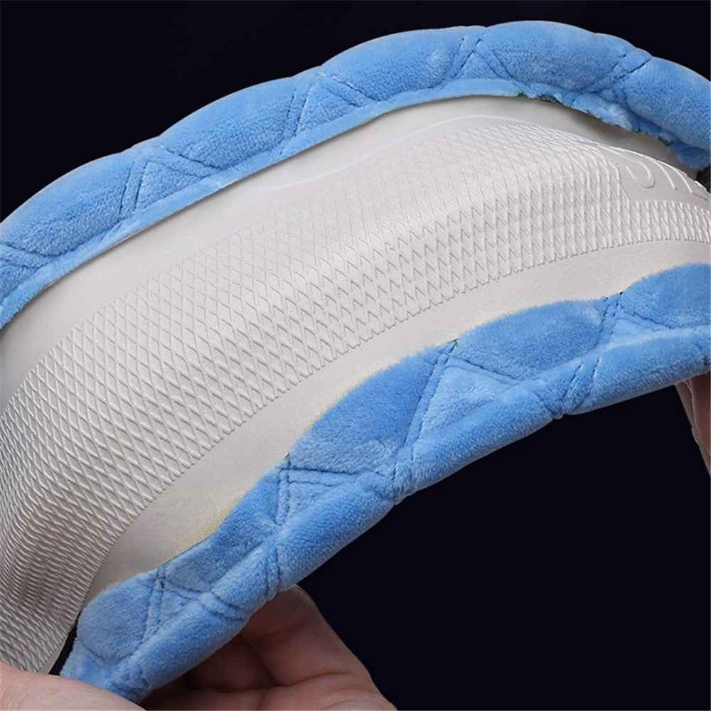 38cm D-shape Car Steering Wheel Cover Winter Fluffy Bear Steering Wheel Protector - Blue