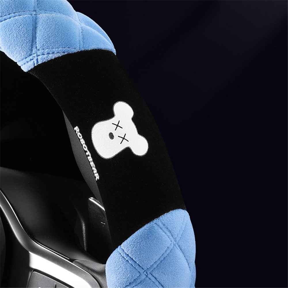38cm Bear Round Car Steering Wheel Cover Soft Short Plush Warm Auto Interior Accessories - Grey