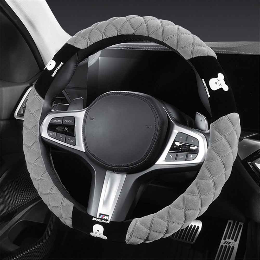 38cm Bear Round Car Steering Wheel Cover Soft Short Plush Warm Auto Interior Accessories - Blue