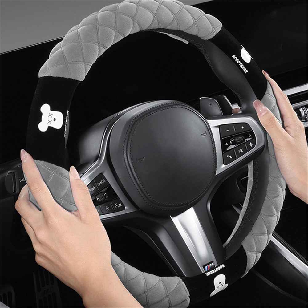 38cm Bear Round Car Steering Wheel Cover Soft Short Plush Warm Auto Interior Accessories - Pink