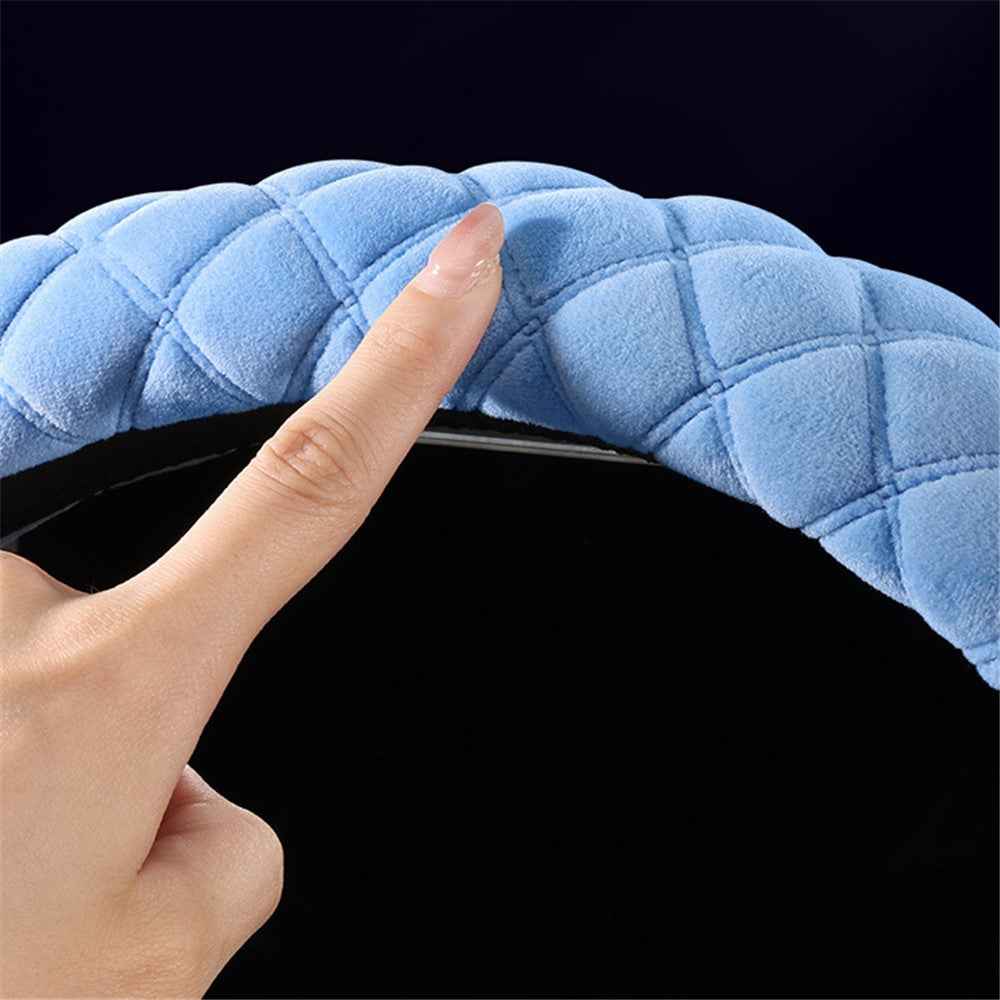 38cm Bear Round Car Steering Wheel Cover Soft Short Plush Warm Auto Interior Accessories - Black