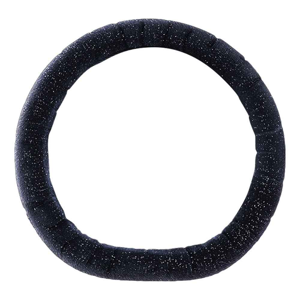 38cm D-shape Fluffy Steering Wheel Cover Short Plush Non-Slip Steering Wheel Protector - Black