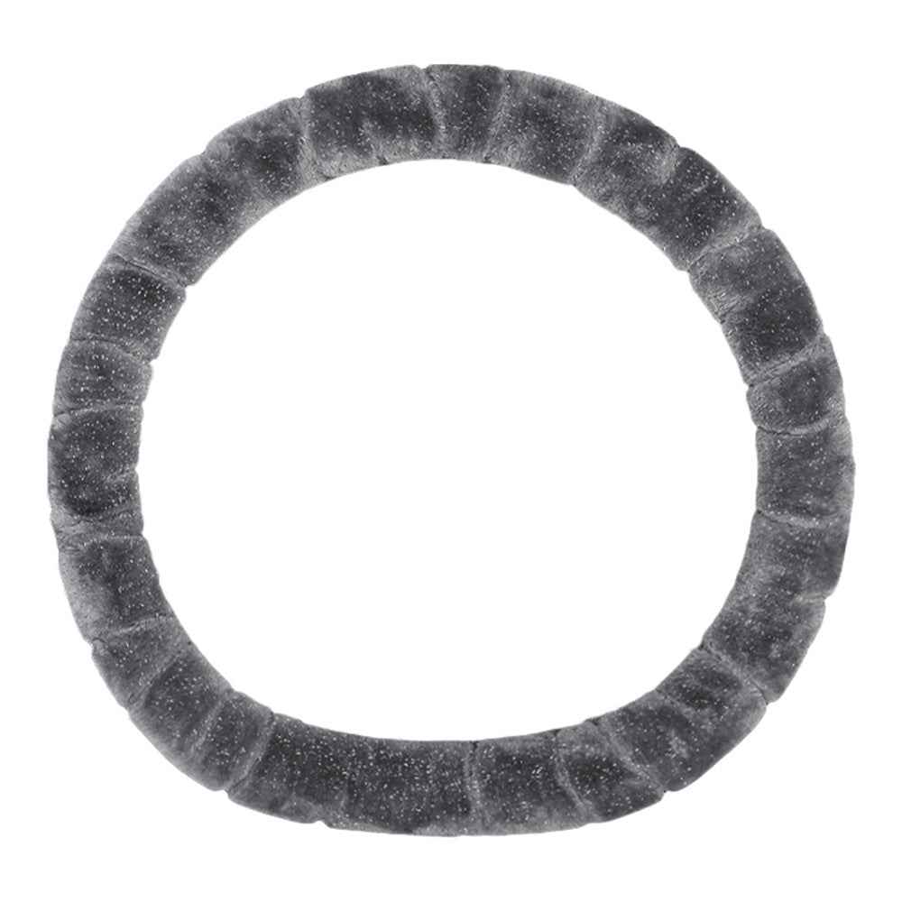 38cm D-shape Fluffy Steering Wheel Cover Short Plush Non-Slip Steering Wheel Protector - Grey