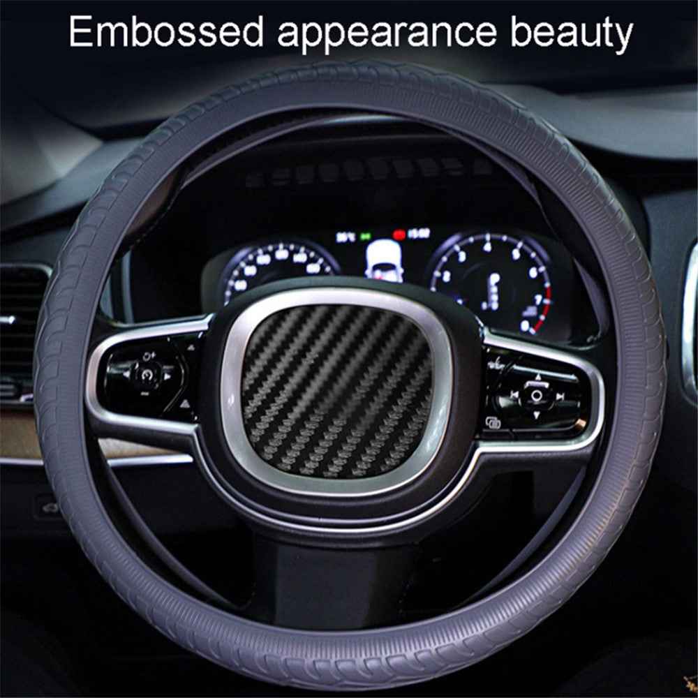 Car Tire Texture Steering Wheel Anti-slip Grip Silicone Protective Cover - Black