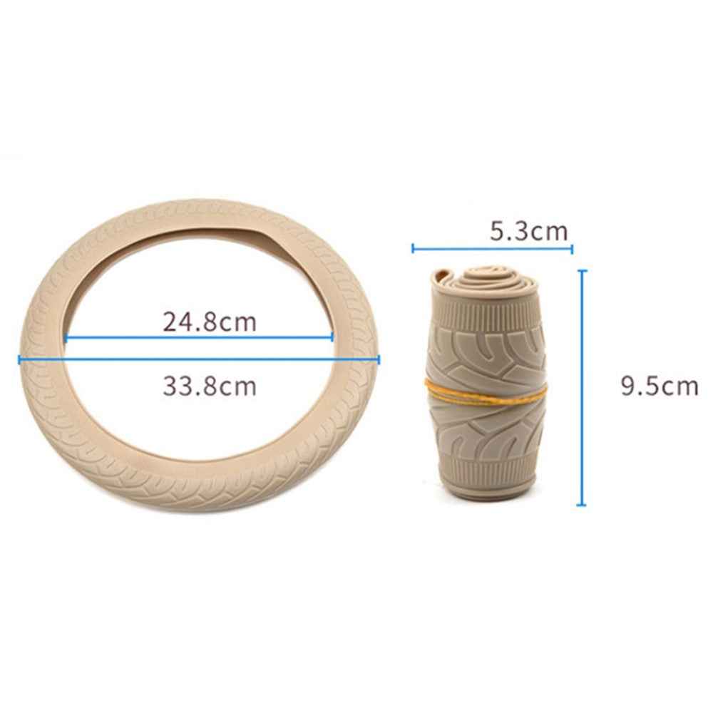 Car Tire Texture Steering Wheel Anti-slip Grip Silicone Protective Cover - Beige
