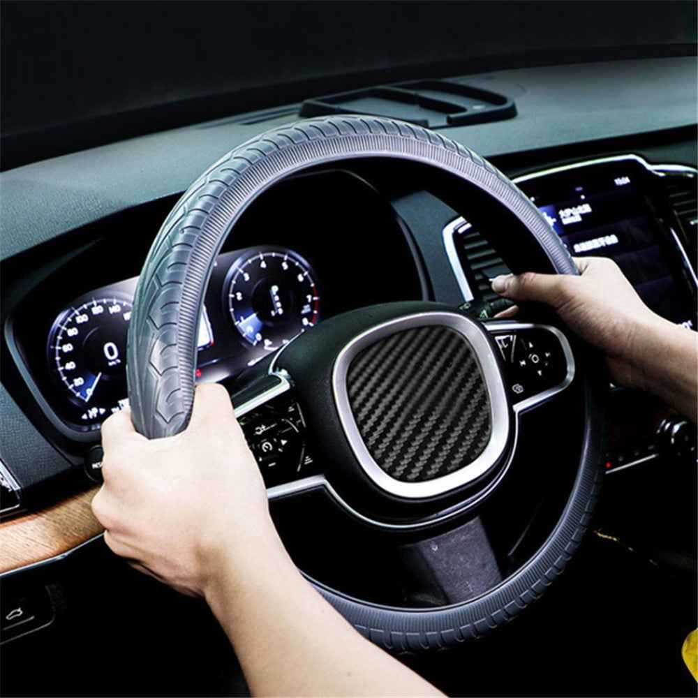 Car Tire Texture Steering Wheel Anti-slip Grip Silicone Protective Cover - Blue