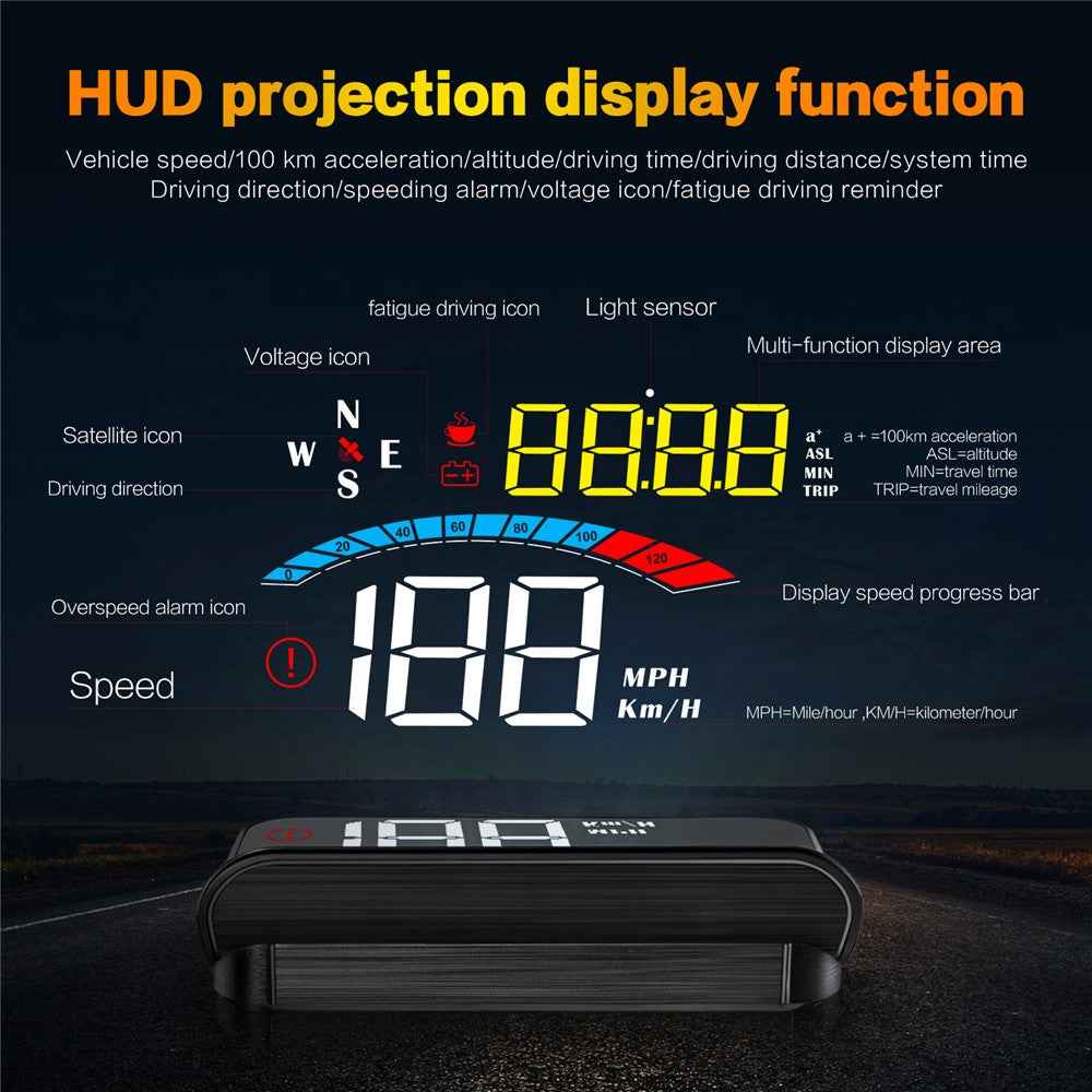 M16 Head-up Display Universal Car Speedometer HUD Projector LCD Display GPS Positioning