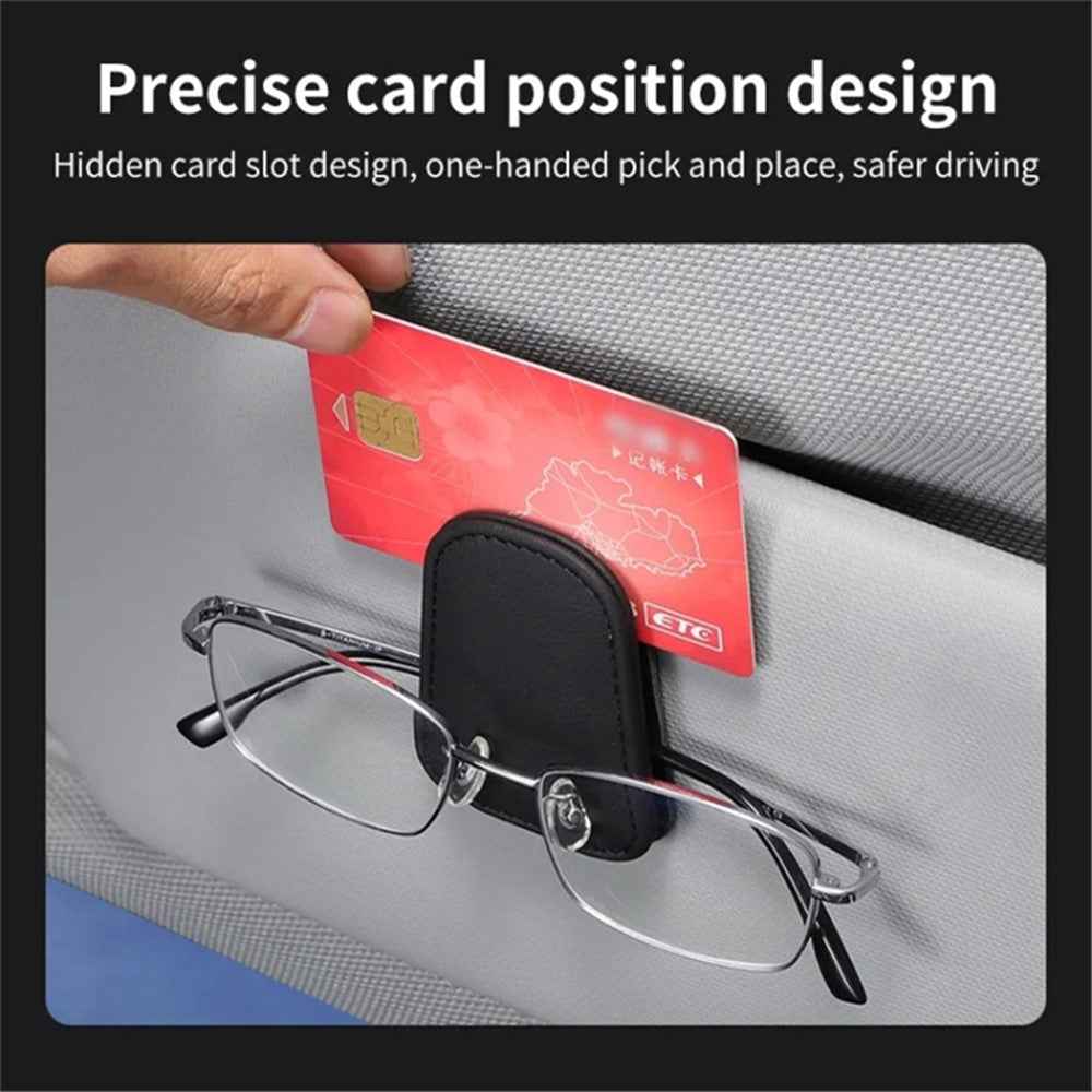 Car Sun Visor Sunglasses Holder Magnetic Microfiber Leather Glasses Eyeglass Hanger for Ticket, Card, Bill - Blackish Green