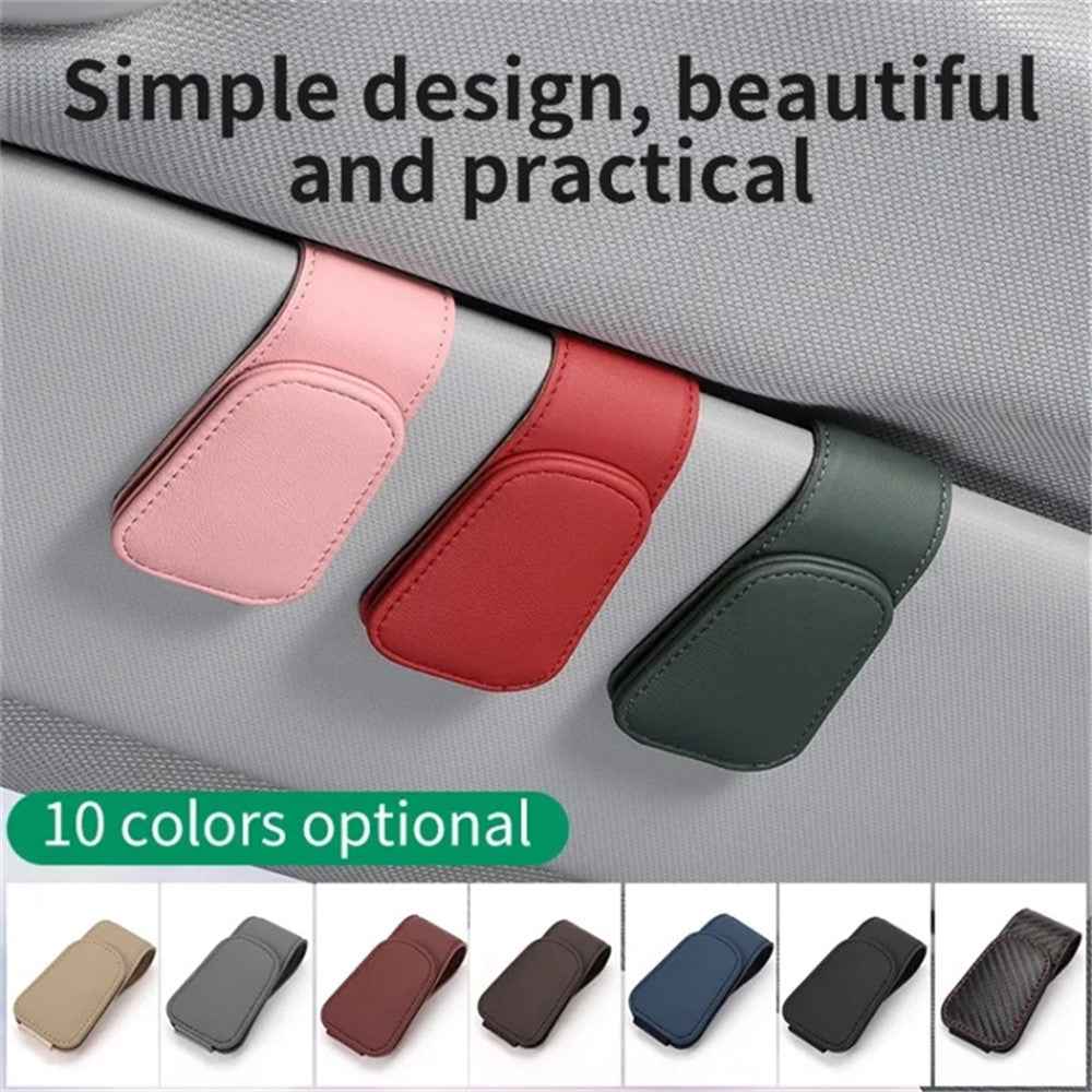 Car Sun Visor Sunglasses Holder Magnetic Microfiber Leather Glasses Eyeglass Hanger for Ticket, Card, Bill - Blackish Green