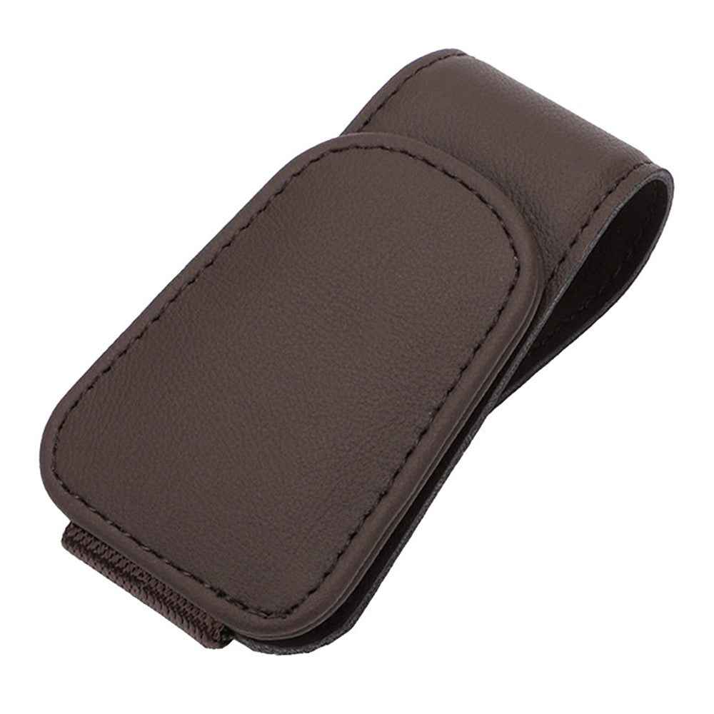 Car Sun Visor Sunglasses Holder Magnetic Microfiber Leather Glasses Eyeglass Hanger for Ticket, Card, Bill - Brown