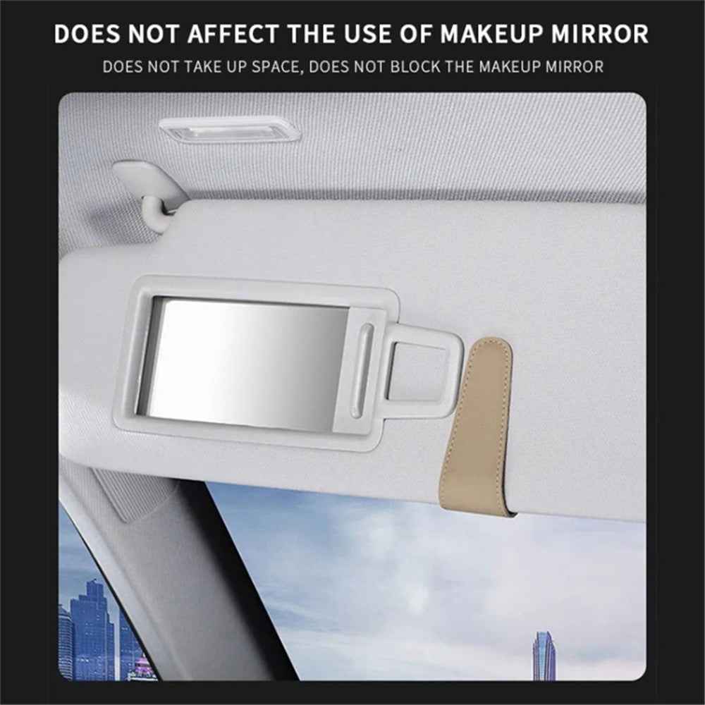 Car Sun Visor Sunglasses Holder Magnetic Microfiber Leather Glasses Eyeglass Hanger for Ticket, Card, Bill - Brown