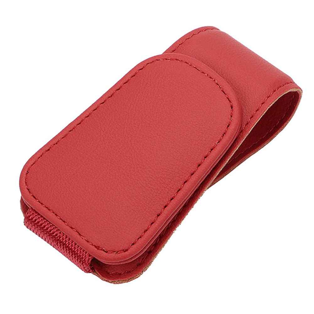 Car Sun Visor Sunglasses Holder Magnetic Microfiber Leather Glasses Eyeglass Hanger for Ticket, Card, Bill - Red