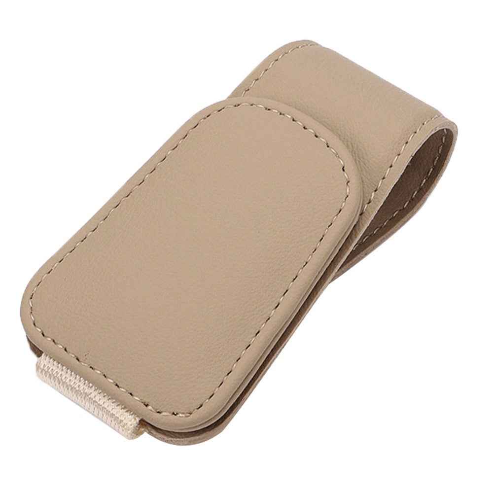 Car Sun Visor Sunglasses Holder Magnetic Microfiber Leather Glasses Eyeglass Hanger for Ticket, Card, Bill - Beige