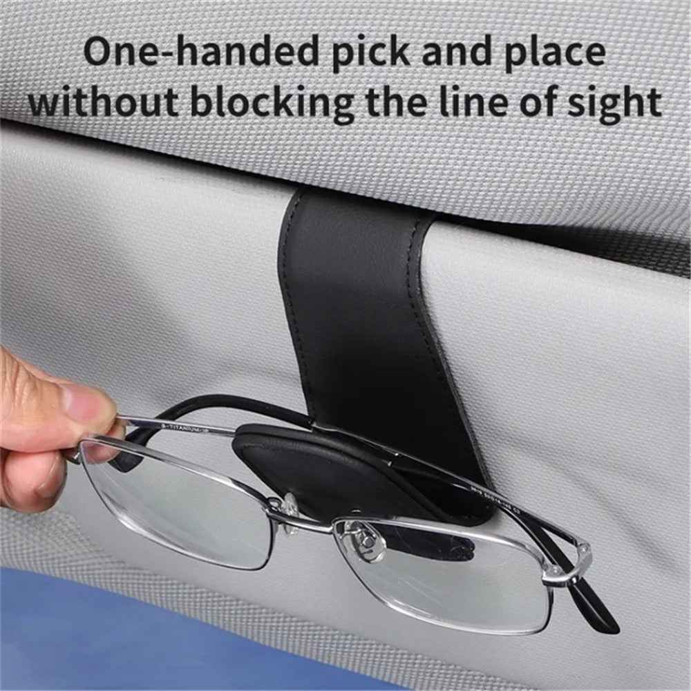 Car Sun Visor Sunglasses Holder Magnetic Microfiber Leather Glasses Eyeglass Hanger for Ticket, Card, Bill - Beige