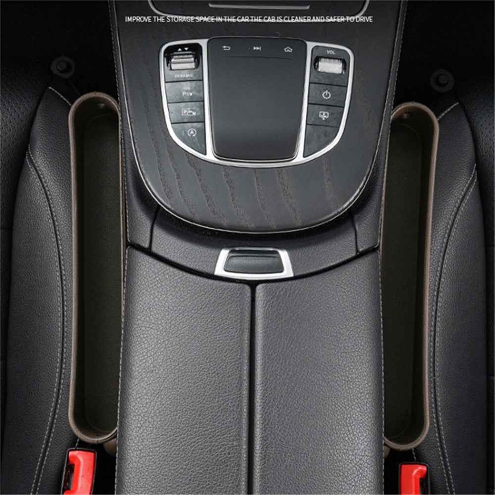 2Pcs ABS Car Seat Gap Filler Storage Box Multifunctional Phone Wallet Coins Holder Organizer - Brown