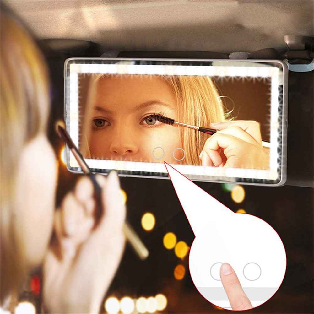 Car Sun Visor Mirror USB Rechargeable Cosmetic Makeup Mirror Touch Screen with 3 Light Modes - Black