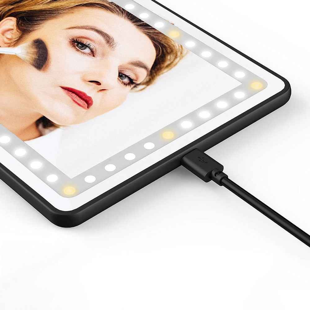 Car Sun Visor Mirror USB Rechargeable Cosmetic Makeup Mirror Touch Screen with 3 Light Modes - White
