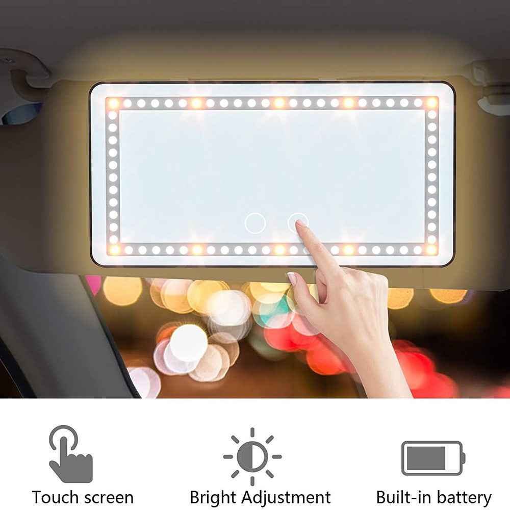 Car Sun Visor Mirror USB Rechargeable Cosmetic Makeup Mirror Touch Screen with 3 Light Modes - White