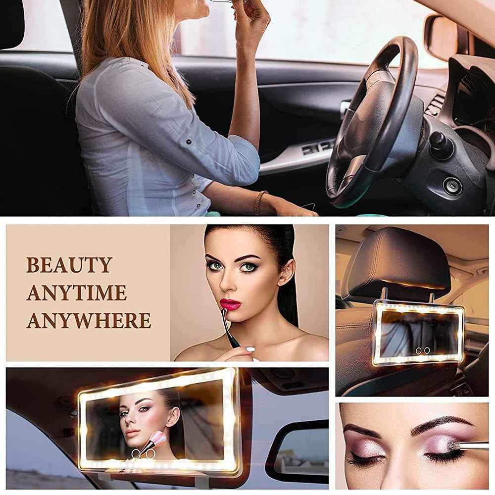 Car Sun Visor Mirror USB Rechargeable Cosmetic Makeup Mirror Touch Screen with 3 Light Modes - White