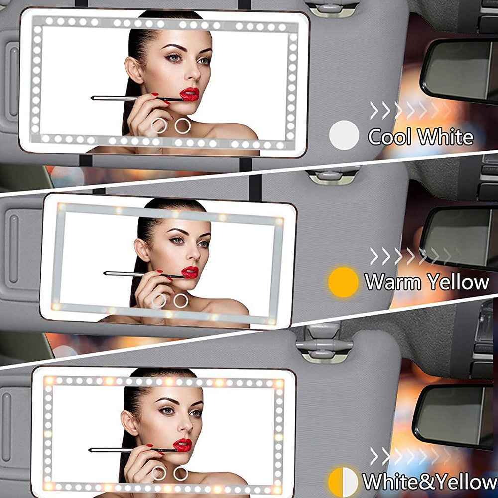 Car Sun Visor Mirror USB Rechargeable Cosmetic Makeup Mirror Touch Screen with 3 Light Modes - White