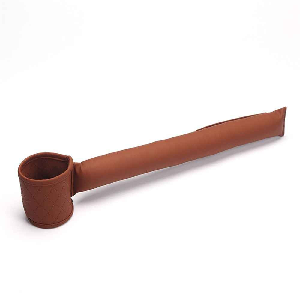 Car Seat Seam Filling Strip PU Leather Seat Gap Filler Strip with Cup Holder - Brown / Passenger Side