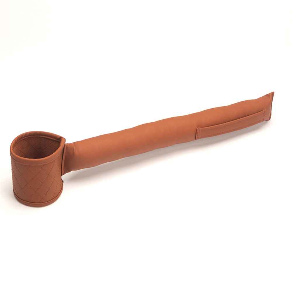 Car Seat Seam Filling Strip PU Leather Seat Gap Filler Strip with Cup Holder - Brown / Driver Side