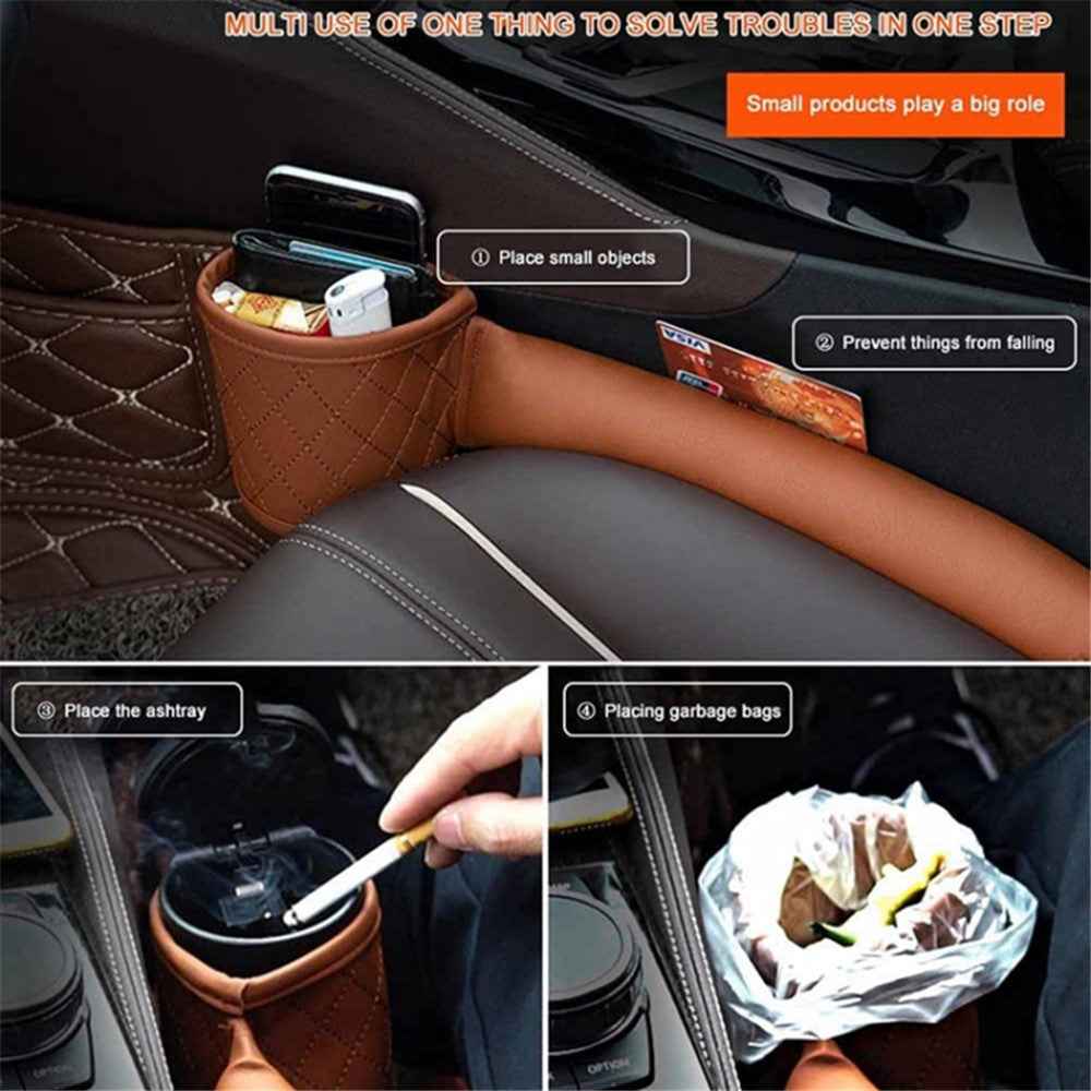 Car Seat Seam Filling Strip PU Leather Seat Gap Filler Strip with Cup Holder - Black / Passenger Side