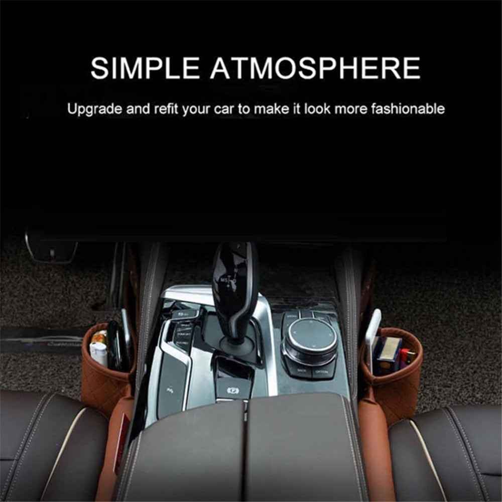 Car Seat Seam Filling Strip PU Leather Seat Gap Filler Strip with Cup Holder - Black / Passenger Side