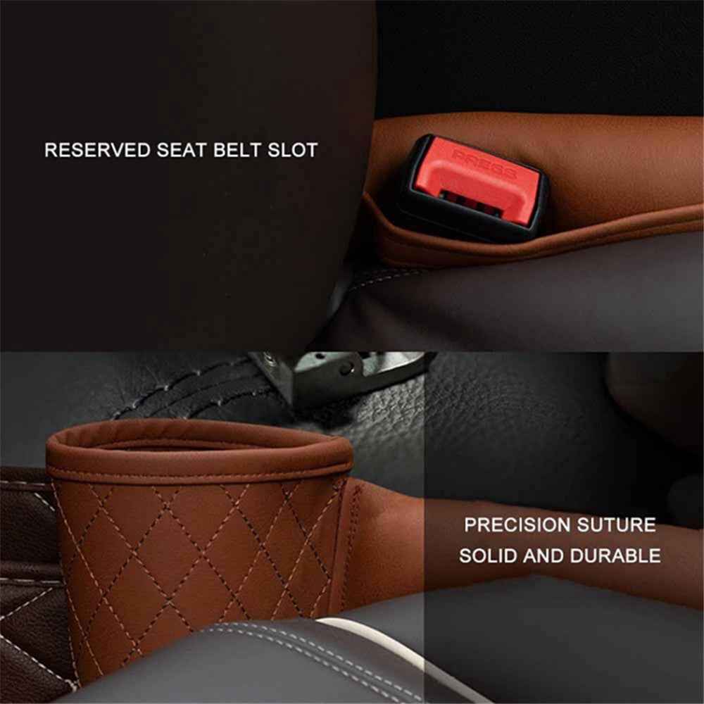 Car Seat Seam Filling Strip PU Leather Seat Gap Filler Strip with Cup Holder - Red+Black / Passenger Side